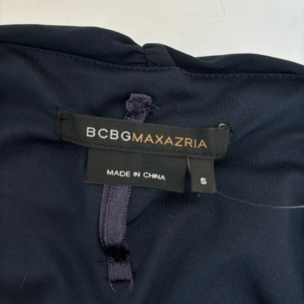 BCBGMAXAZRIA Y2K Ruched Jersey Halter Dress Sequin Trim Cocktail Navy Small NWT - Picture 10 of 14